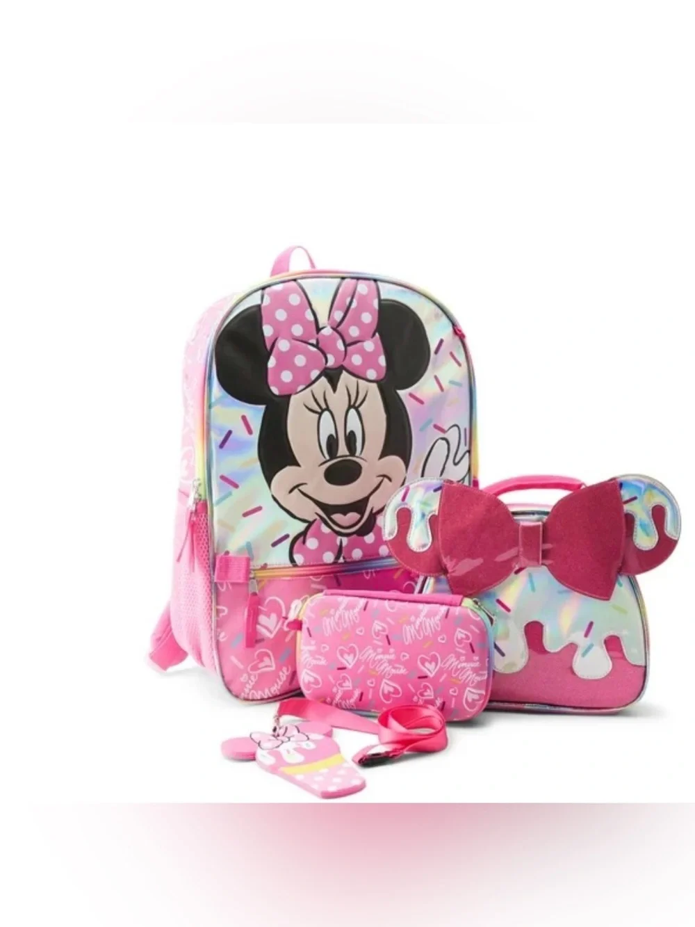 Disney Pink Minnie Mouse Kids Backpack Set - Pink, Black, White